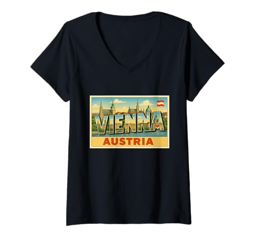 Damen Wien Stadt Österreich Vintage Reise Souvenir Poster Kunst Grafik T-Shirt mit V-Ausschnitt Damen Wien Stadt Österreich Vintage Reise Souvenir Poster Kunst Grafik T-Shirt mit V-Ausschnitt von The Lederhosen Legends Tees Apparel and Design