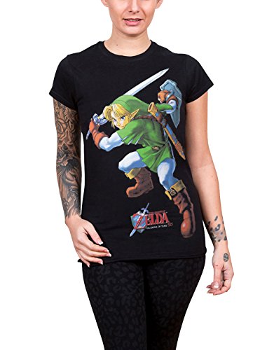 The Legend of Zelda Damen Nintendo Legend Zelda Women's Link Ocarina of Time Print T-Shirt, Schwarz, Small von Meroncourt
