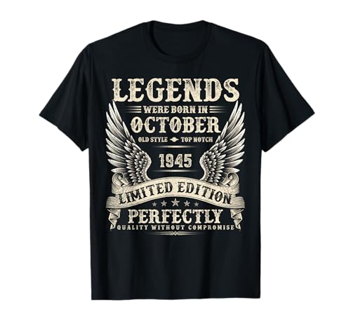 Vintage 80 Jahre alte Geschenke für Männer Oktober 1945 80th Bday T-Shirt Vintage 80 Jahre alte Geschenke für Männer Oktober 1945 80th Bday T-Shirt von The Legendary Man birthday Gifts In October Tee