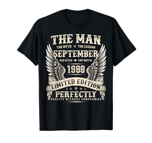 Vintage 37 Jahre alte Geschenke für Männer September 1988 37. Geburtstag T-Shirt von The Legendary Man birthday Gifts In September Tee
