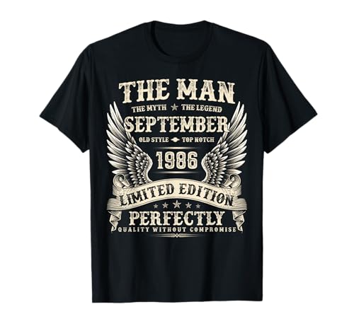 Vintage 39 Jahre alte Geschenke für Männer September 1986 39th Bday T-Shirt von The Legendary Man birthday Gifts In September Tee
