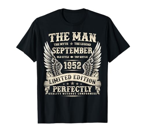 Vintage 73 Jahre alte Geschenke für Männer September 1952 73. Geburtstag T-Shirt von The Legendary Man birthday Gifts In September Tee