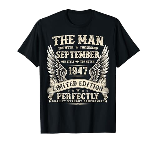Vintage 78 Jahre alte Geschenke für Männer September 1947 78. Geburtstag T-Shirt von The Legendary Man birthday Gifts In September Tee