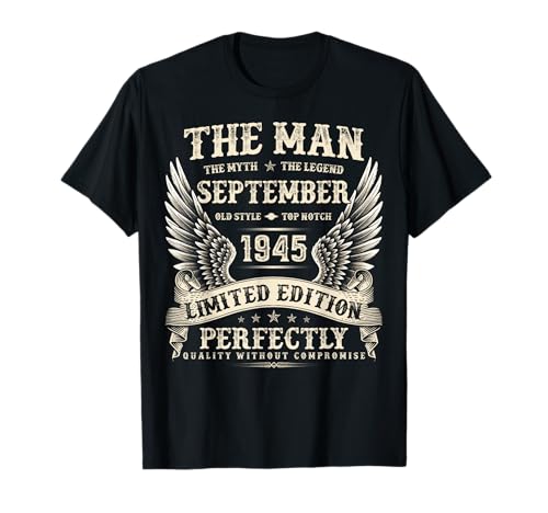 Vintage 80 Jahre alte Geschenke für Männer September 1945 80th Bday T-Shirt Vintage 80 Jahre alte Geschenke für Männer September 1945 80th Bday T-Shirt von The Legendary Man birthday Gifts In September Tee
