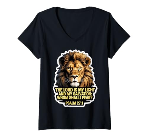 Damen Christlicher Bibelvers The Lord is My Light and My Salvation T-Shirt mit V-Ausschnitt von The Lord Is My Light And My Salvation Merch
