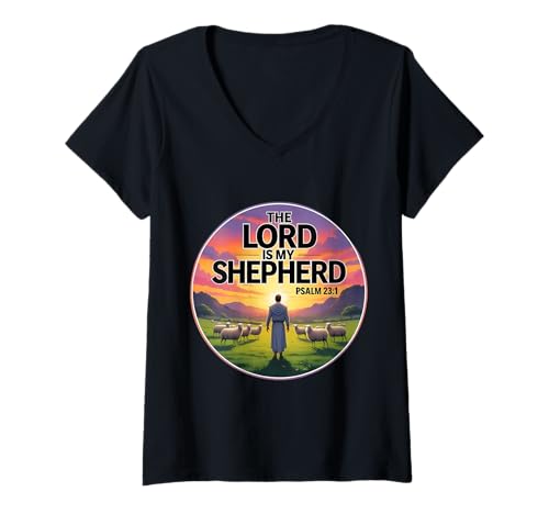 Damen The Lord is My Shepherd Christlicher Bibelvers Psalm 23:1 God T-Shirt mit V-Ausschnitt Damen The Lord is My Shepherd Christlicher Bibelvers Psalm 23:1 God T-Shirt mit V-Ausschnitt von The Lord Is My Shepherd Christian Products