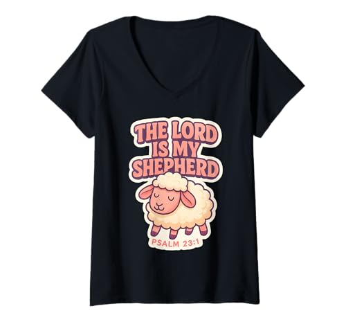 Damen The Lord is My Shepherd Christlicher Bibelvers Mädchen Damen T-Shirt mit V-Ausschnitt Damen The Lord is My Shepherd Christlicher Bibelvers Mädchen Damen T-Shirt mit V-Ausschnitt von The Lord Is My Shepherd Christian Womens Products