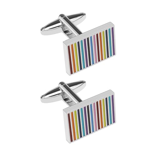 The Lord of the Tools 1 Paar bunte Streifen Rechteck Manschettenknöpfe Kupfer Regenbogen Manschettenknopf für Geschäftstreffen Hochzeit Jubiläen Geburtstag Party, 19.7x13.7x22mm,Kein Edelstein von The Lord of the Tools