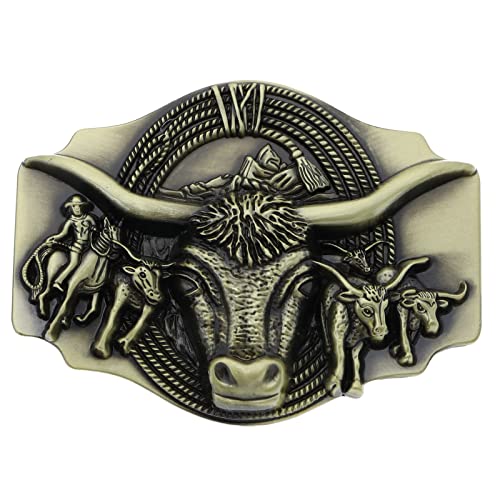 The Lord of the Tools Longhorn Gürtelschnalle Western Cowboy Gürtelschnalle Stier Herren Gürtelverschluss für 3,8cm Breite Druckknopf Gürtel Deko Accessoires Bronze von The Lord of the Tools