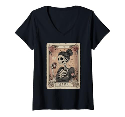 Damen The Mama Mommy Tarotkarte Skelett Happy Mother's Day Mom T-Shirt mit V-Ausschnitt von The Mama Tarot Card Skeleton Happy Mother's Day