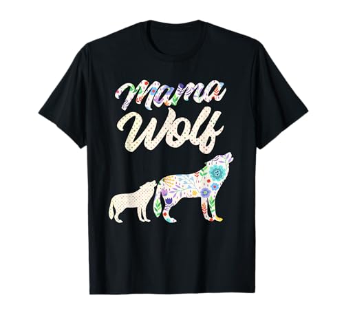 Mama Wolf Floral Wolf Mutter mit Junges für Wolf Muttertag T-Shirt von The Mama Wolf Family Co.
