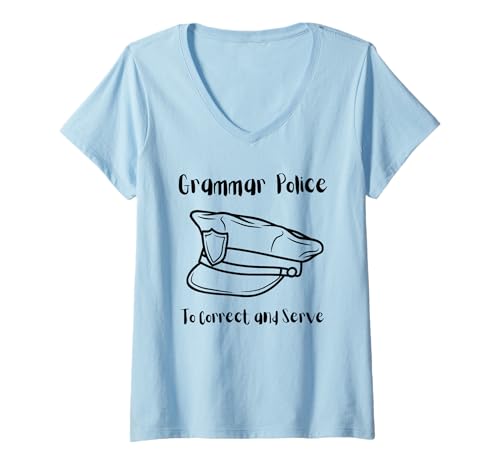 Damen To Correct and Serve | Grammar Humor Satzzeichen Polizei T-Shirt mit V-Ausschnitt von The Mildly Legendary & Half-Decent Co.