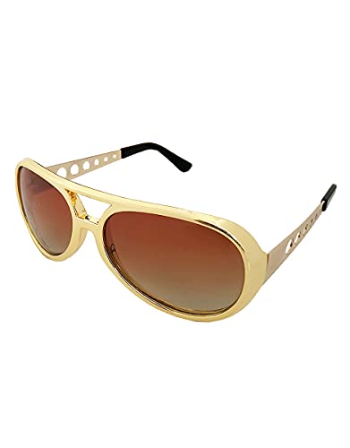 The Movie Shop Ltd Elvis Style Sonnenbrille, Gold Rahmen / Braun Gradient Lens, Retro, Unisex-Erwachsene von The Movie Shop Ltd