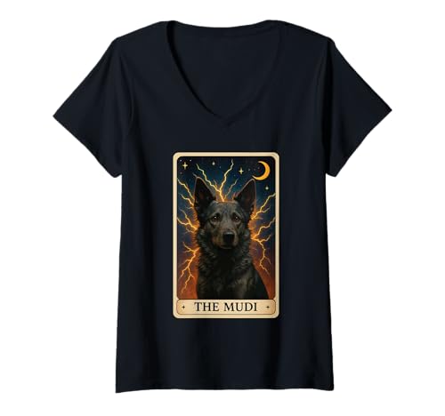 Damen Das MUDI Tarot T-Shirt mit V-Ausschnitt Damen Das MUDI Tarot T-Shirt mit V-Ausschnitt von The Mudi Dog