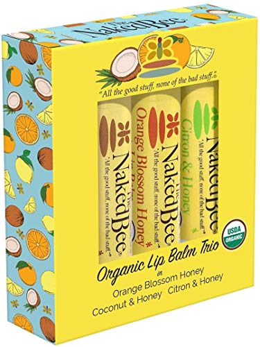 The Naked Bee Organic Lip Balm Trio Geschenkset Orangenblüte, Kokosnuss, Citron & Honig von The Naked Bee