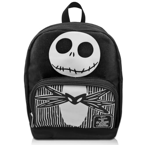 Nightmare Before Christmas Mini-Rucksack für Damen – 25,4 cm Canvas Jack Skellington Rucksack mit Fronttasche plus Lesezeichen | Jack Skellington Rucksack Geldbörse Bundle, Jack Skellington Rucksack von The Nightmare Before Christmas