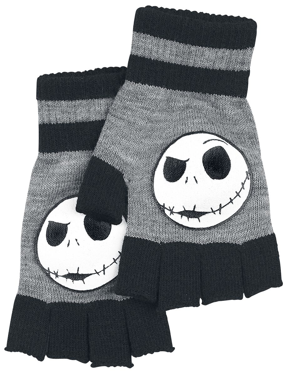 The Nightmare Before Christmas Jack Face Kurzfingerhandschuhe grau meliert schwarz von The Nightmare Before Christmas