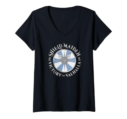 Damen Schild Maiden Victory oder Valhalla T-Shirt mit V-Ausschnitt von The Norseman Collection