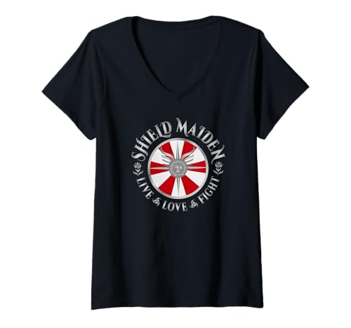Damen Shield Maiden Live-Liebeskampf T-Shirt mit V-Ausschnitt von The Norseman Collection