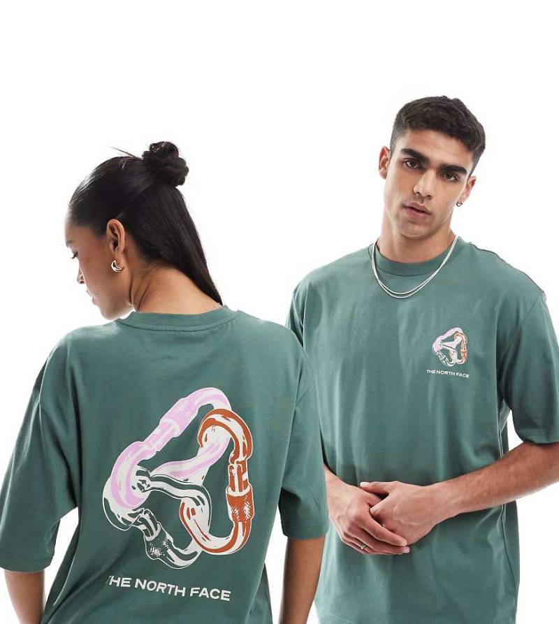 The North Face - Interlock Carabiner - Oversize-T-Shirt in verwaschenem Grün mit Rückenprint von The North Face