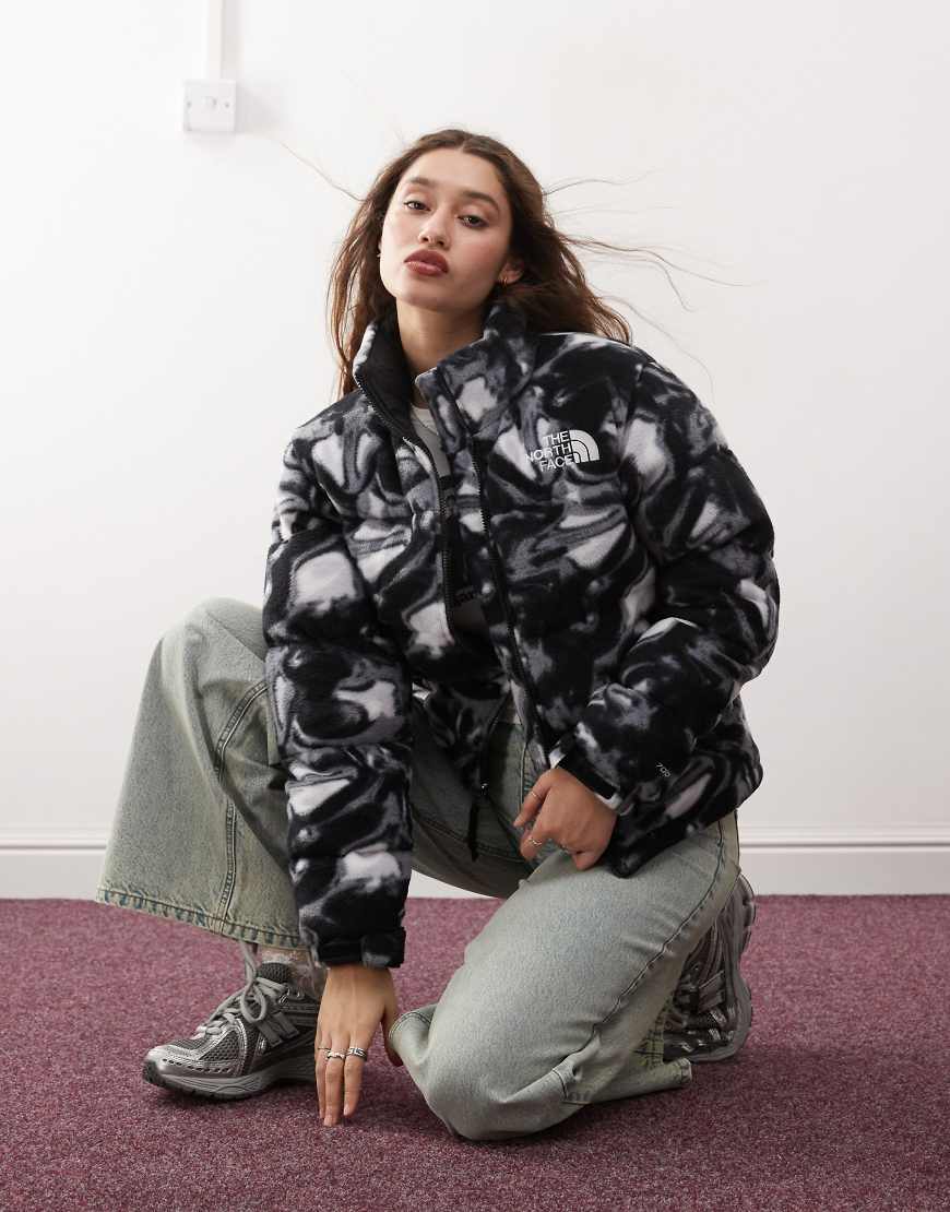 The North Face - Retro Nuptse - Polarfleece-Jacke mit Liquidprint in Grau von The North Face