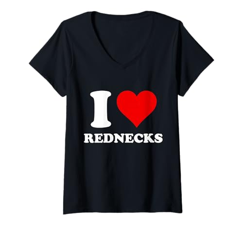 Damen Ich Liebe Rednecks T-Shirt mit V-Ausschnitt von The Official Red Heart Adult Humor Brand