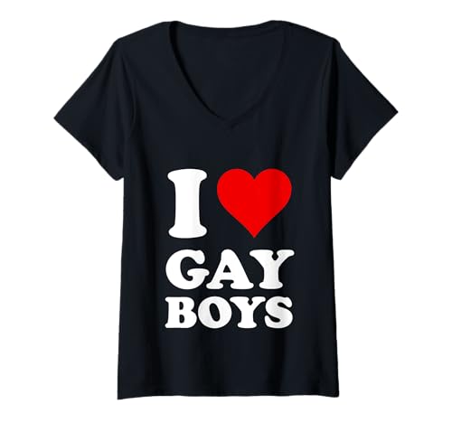 Damen Ich Liebe Schwule Jungs T-Shirt mit V-Ausschnitt von The Official Red Heart Adult Humor Brand