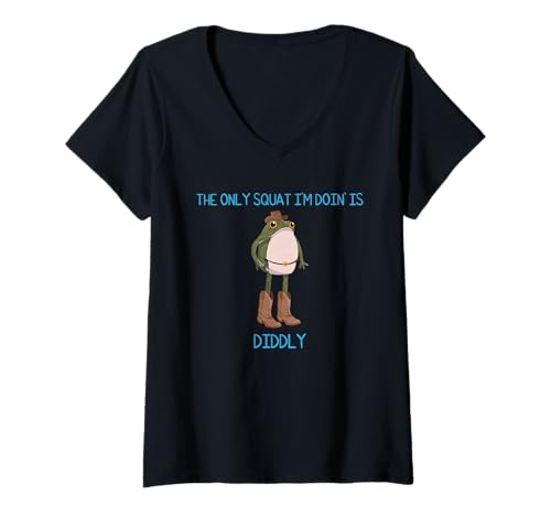 Damen The Only Squat I'm Doin is Diddly Frog Meme, Vintage-Stil, lustig T-Shirt mit V-Ausschnitt Damen The Only Squat I'm Doin is Diddly Frog Meme, Vintage-Stil, lustig T-Shirt mit V-Ausschnitt von The Only Squat I'm Doin' Is Diddly Shirt