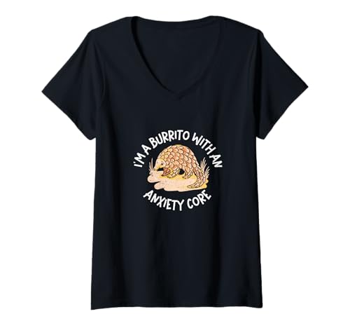 Damen Ich Bin EIN Burrito mit Angstkern Pangolins Pangolin-Liebhaber T-Shirt mit V-Ausschnitt Damen Ich Bin EIN Burrito mit Angstkern Pangolins Pangolin-Liebhaber T-Shirt mit V-Ausschnitt von The Pangolin Express