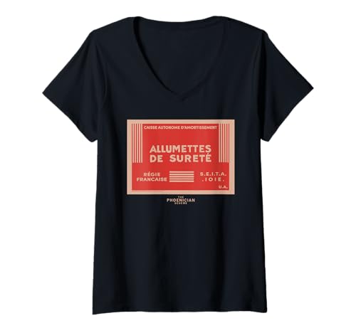 Damen The Phoenician Scheme French Matchbox T-Shirt mit V-Ausschnitt Damen The Phoenician Scheme French Matchbox T-Shirt mit V-Ausschnitt von The Phoenician Scheme