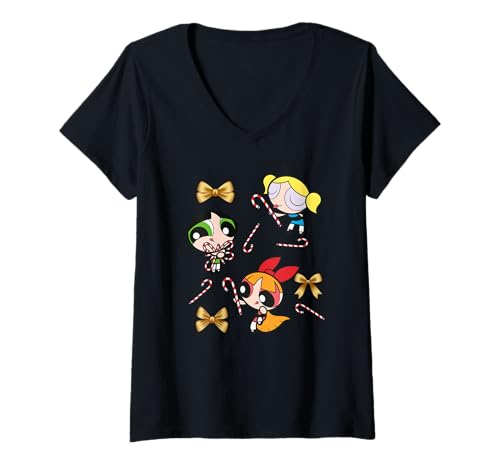 Damen Weihnachten Powerpuff Girls Bow and Candy T-Shirt mit V-Ausschnitt von The Powerpuff Girls