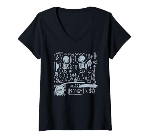 Damen The Prodigy X Skelett Karton T-Shirt mit V-Ausschnitt Damen The Prodigy X Skelett Karton T-Shirt mit V-Ausschnitt von The Prodigy X Skeleton Cardboard Tees
