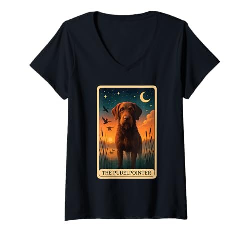 Damen Das Pudelpointer Tarot T-Shirt mit V-Ausschnitt von The Pudelpointer Dog