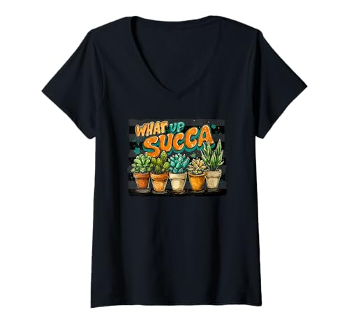 Damen Lustiges Sukkulenten-Wortspiel What Up Succa Gardener Kaktus Geschenk T-Shirt mit V-Ausschnitt Damen Lustiges Sukkulenten-Wortspiel What Up Succa Gardener Kaktus Geschenk T-Shirt mit V-Ausschnitt von The Punny Gardener
