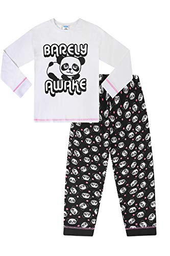 Barely Awake Panda Schlafanzug für Mädchen, langärmelig, Schwarz / Weiß, weiß, 134 von The Pyjama Factory