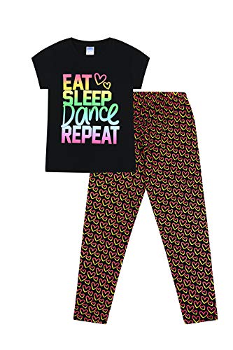 Cool Eat Sleep Dance Rainbow Mädchen Schlafanzug lang Gr. 11-12 Jahre, Schwarz von The Pyjama Factory
