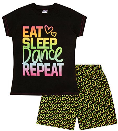 Cool Eat Sleep Dance Regenbogen Mädchen Kurzer Schlafanzug Gr. 11 Jahre, Schwarz von The Pyjama Factory