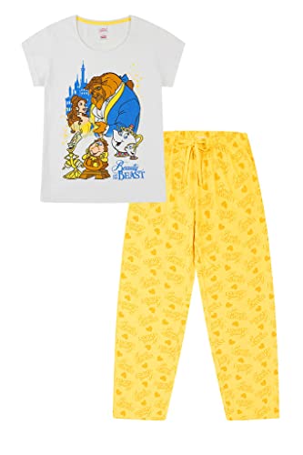 Disney Die Schöne und das Biest Belle Mrs Potts langer Damen-Pyjama, weiß, 38 von The Pyjama Factory