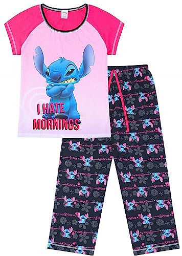 Disney Lilo and Stitch I Hate Mornings Langer Damen-Schlafanzug Gr. 42, rose von The Pyjama Factory