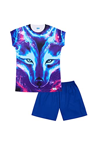 Schlafanzug für Mädchen und Jungen, süßer Wolf, 3D-Stil, kurzer Schlafanzug, weiß, 7-8 Jahre von The Pyjama Factory