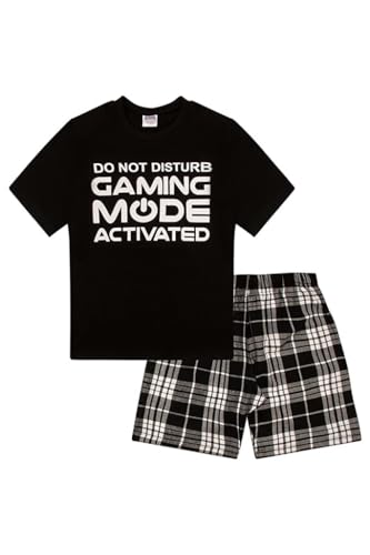 The Pyjama Factory Do Not Disturb Schlafanzug mit Gaming-Modus aktiviert, Schwarz kariert gewebt Gr. 134, Schwarz von The Pyjama Factory