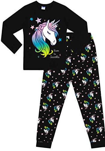 Born to Sparkle Regenbogen-Einhorn-Schlafanzug aus Baumwolle Gr. 13-14 Jahre, Schwarz von The PyjamaFactory