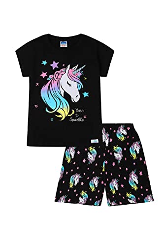 Born to Sparkle Schlafanzug aus Baumwolle mit Regenbogen-Einhorn-Motiv Gr. 13-14 Jahre, Schwarz von The PyjamaFactory