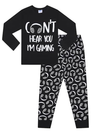 Jungen Schlafanzug mit Aufschrift "Can't Hear You I'm Gaming", schwarz, Baumwolle, Schwarz , 13 - 14 Jahre von ThePyjamaFactory