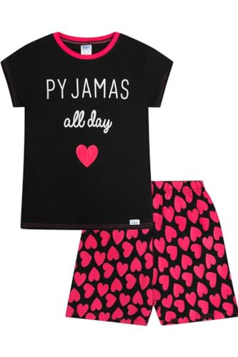 Cool Pyjama Ganztägiger Schlafanzug Herz Rosa Schwarz Mädchen Baumwolle Kurz Pyjama Gr. 13-14 Jahre, Schwarz von The PyjamaFactory