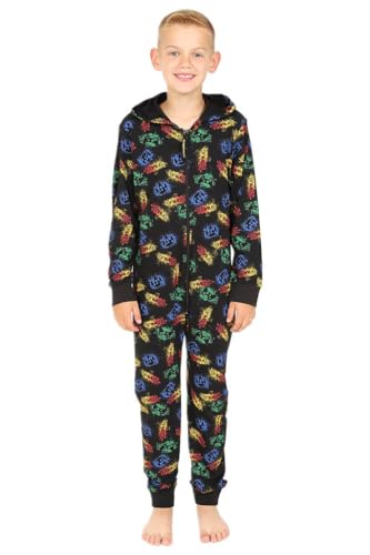Jungen Gamer Neon Gaming Schlafanzug All in One Baumwolle Einteiler Stil Gr. 146, grün von The PyjamaFactory