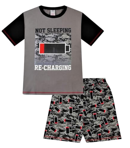 ThePyjamaFactory Jungen Not Sleeping Recharging Kurzer Grau Rot Schlafanzug aus Baumwolle (13-14 Jahre) von ThePyjamaFactory