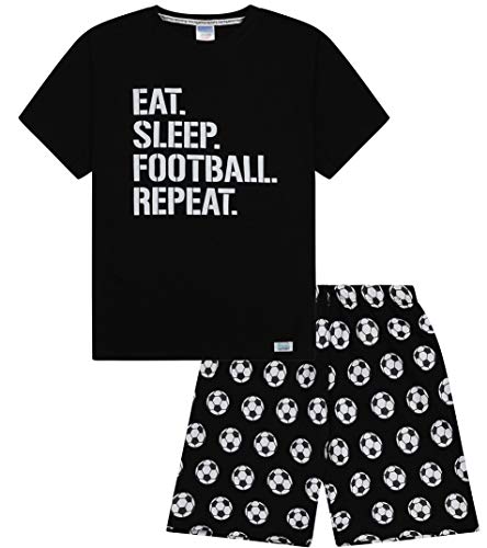 Jungen Schlafanzug Eat Sleep Football Repeat, kurz, Baumwolle Gr. 13 Jahre, Schwarz von The PyjamaFactory