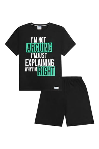 Kurzer Schlafanzug aus Baumwolle mit Aufschrift "I'm Not Arguing I'm Just Explaining Why I'm Right" Gr. 13 - 14 Jahre, Schwarz von The PyjamaFactory