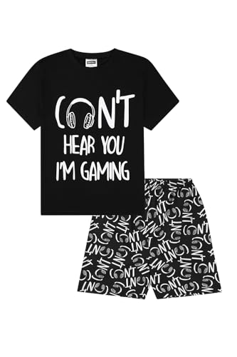 Pyjama aus Baumwolle, mit der Aufschrift „Can't Hear You I'm Gaming“, Schwarz Gr. 11-12 Jahre, Schwarz von The PyjamaFactory